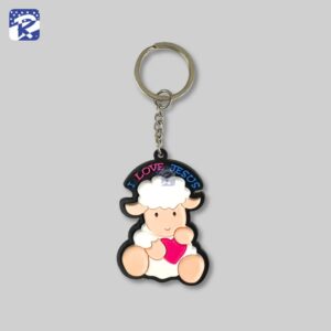 พวงกุญแจแกะ สีขาวหัวใจสีชมพู